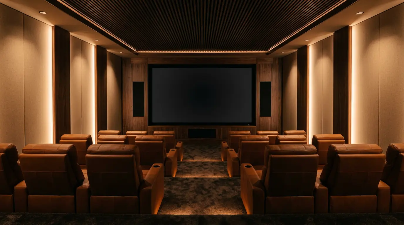 Sala de cine privada con audio Dolby Atmos