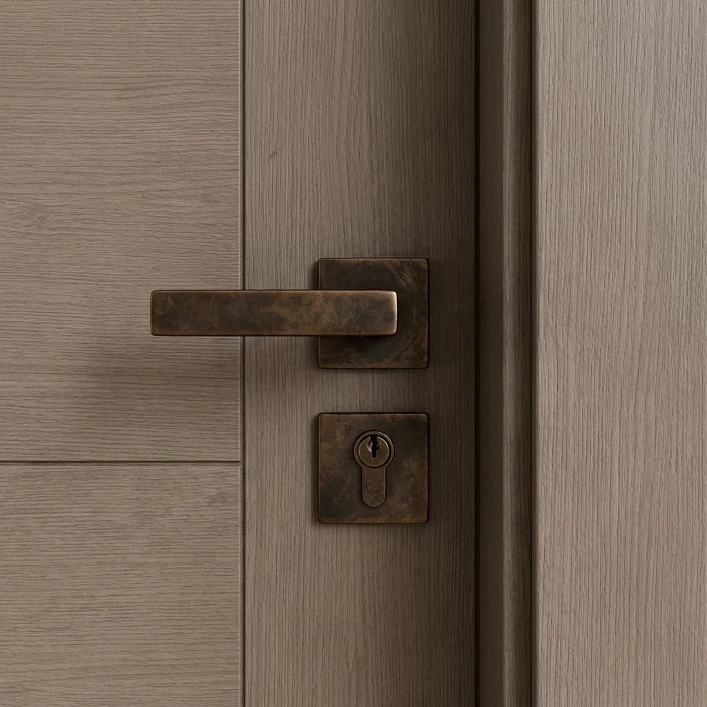 Herraje bronce envejecido para puerta acústica Nexora
