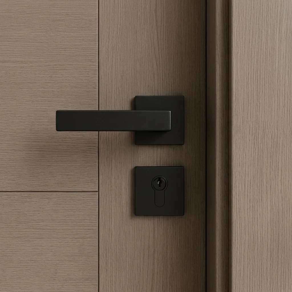 Herraje negro mate para puerta acústica Nexora