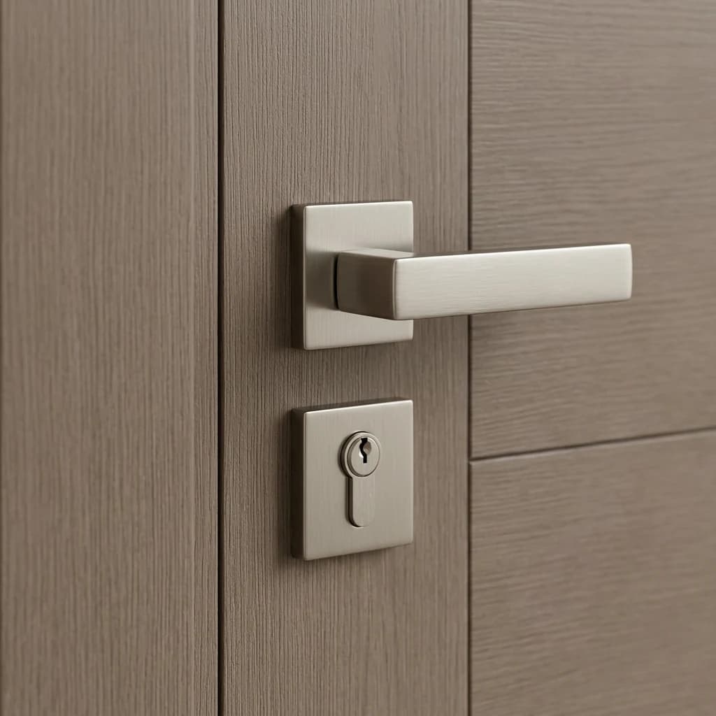 Herraje níquel satinado para puerta acústica Nexora
